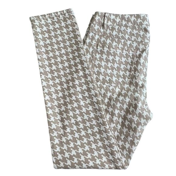 J.Mclaughlin Womens 8 Tan‎ White Houndstooth Mid Rise Slim Leg Pants - Picture 1 of 8